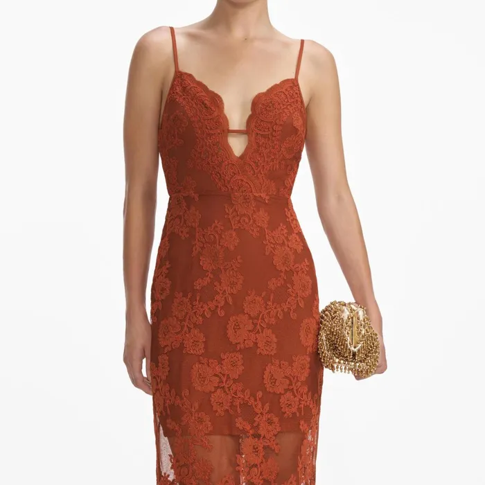 Self Portrait Dresses Women Brown Lace Maxi Dress