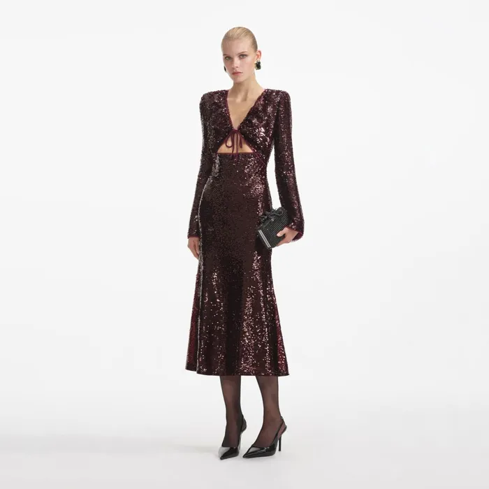 Self Portrait Dresses Women Burgundy Sequin Midi Dress