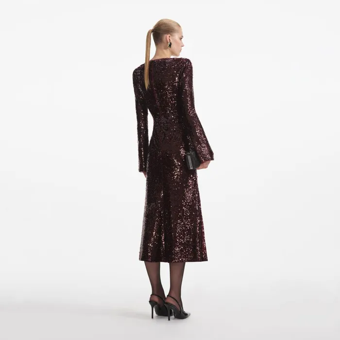 Self Portrait Dresses Women Burgundy Sequin Midi Dress