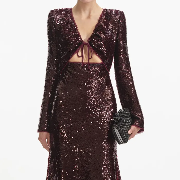 Self Portrait Dresses Women Burgundy Sequin Midi Dress
