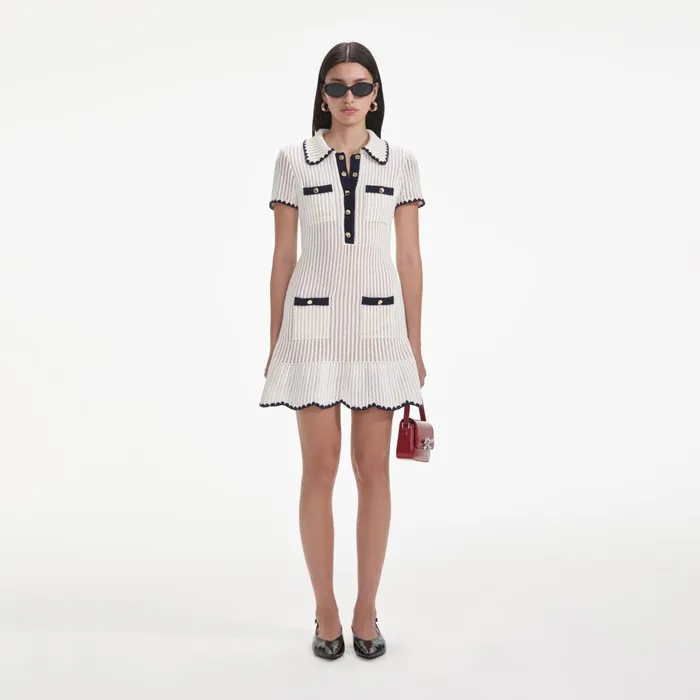 Self Portrait Dresses Women Cream Crochet Collared Mini Dress