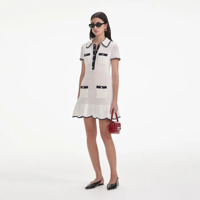 Self Portrait Dresses Women Cream Crochet Collared Mini Dress