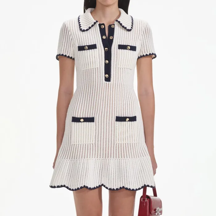 Self Portrait Dresses Women Cream Crochet Collared Mini Dress