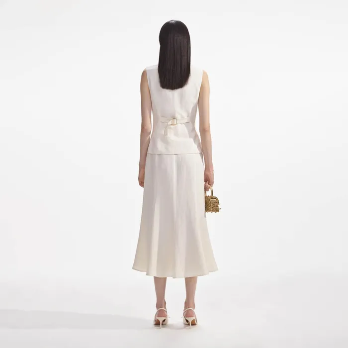 Self Portrait Dresses Women Cream Linen Midi Dress