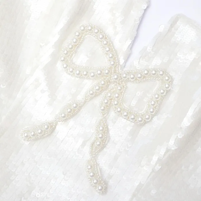Self Portrait Dresses Women Cream Sequin Bow Mini Dress