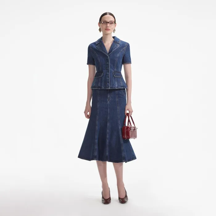 Self Portrait Dresses Women Flared Denim Midi Dress