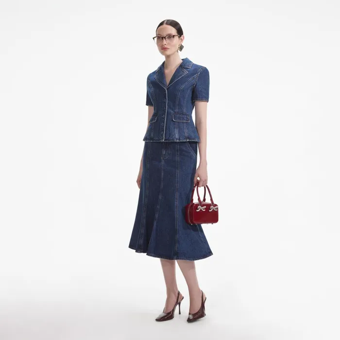 Self Portrait Dresses Women Flared Denim Midi Dress