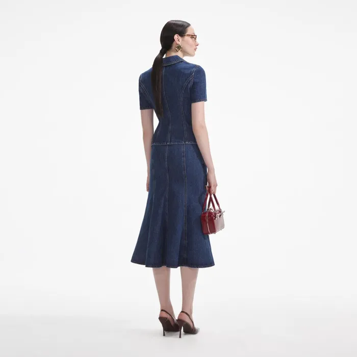 Self Portrait Dresses Women Flared Denim Midi Dress