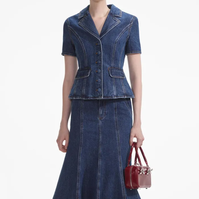 Self Portrait Dresses Women Flared Denim Midi Dress