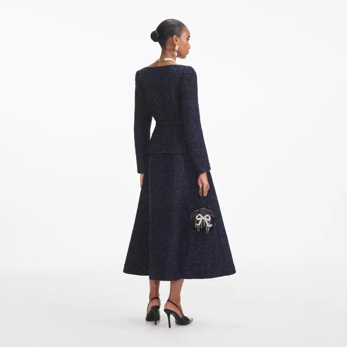 Self Portrait Dresses Women Navy Metallic Boucle Midi Dress