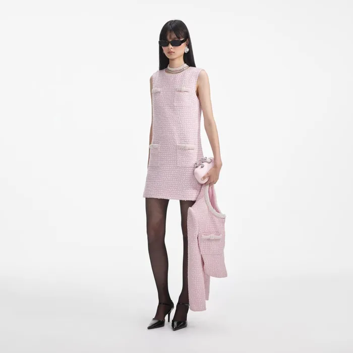 Self Portrait Dresses Women Pink Boucle Pearl Trim Mini Dress
