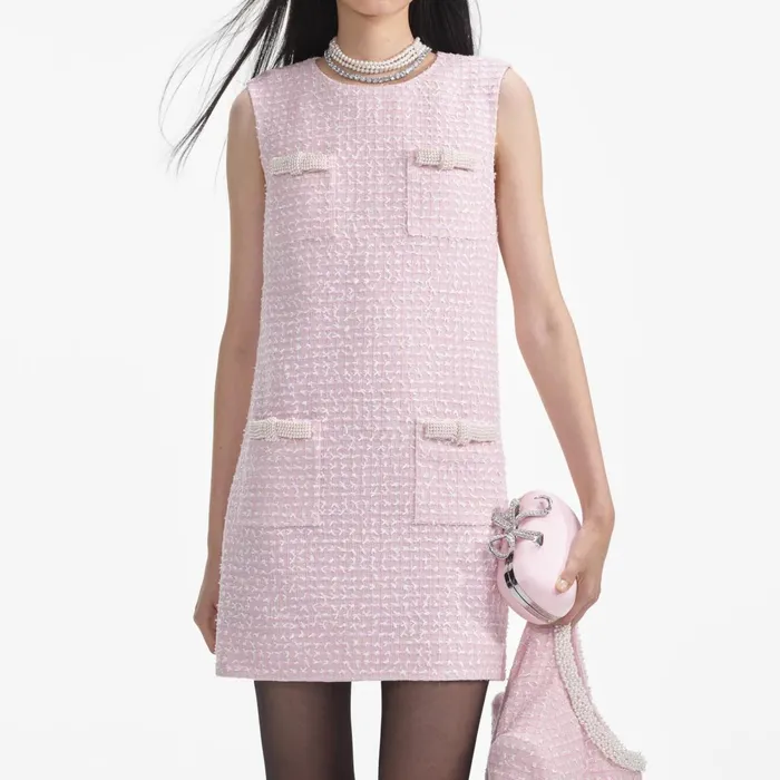 Self Portrait Dresses Women Pink Boucle Pearl Trim Mini Dress