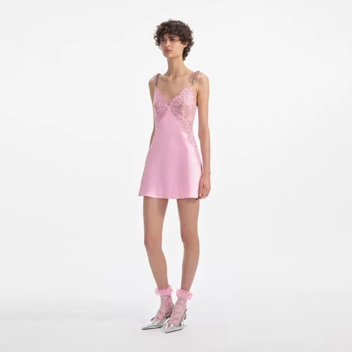 Self Portrait Dresses Women Pink Lace Satin Mini Dress