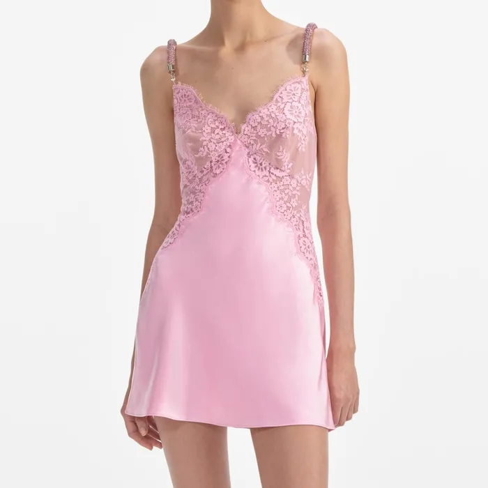Self Portrait Dresses Women Pink Lace Satin Mini Dress