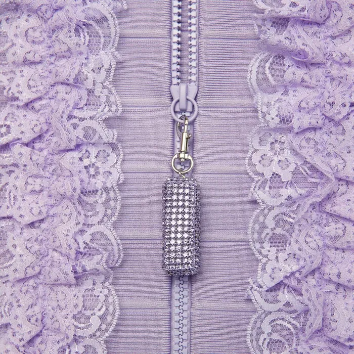 Self Portrait Dresses Women Purple Knit Zip Ruffle Maxi Dress Purple
