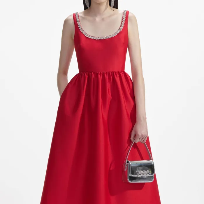 Self Portrait Dresses Women Red Taffeta Diamante Midi Dress Red