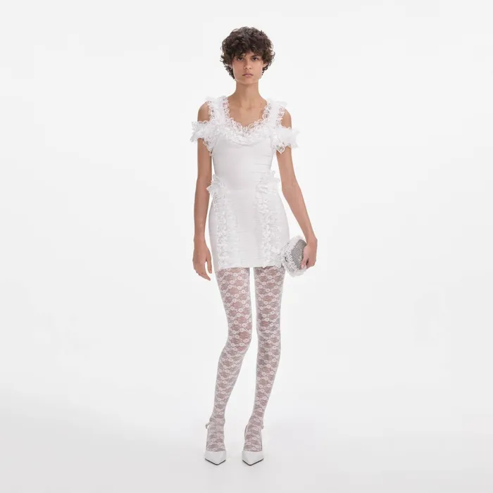 Self Portrait Dresses Women White Knit Ruffle Mini Dress