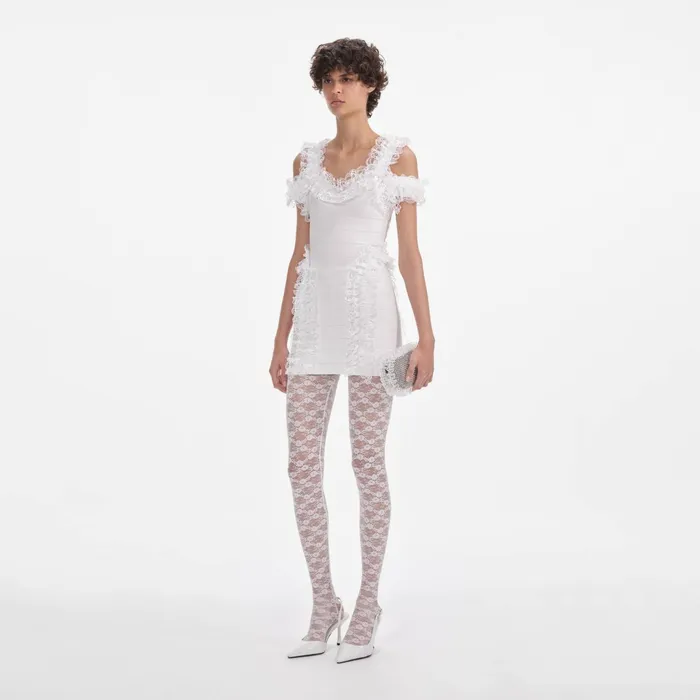 Self Portrait Dresses Women White Knit Ruffle Mini Dress