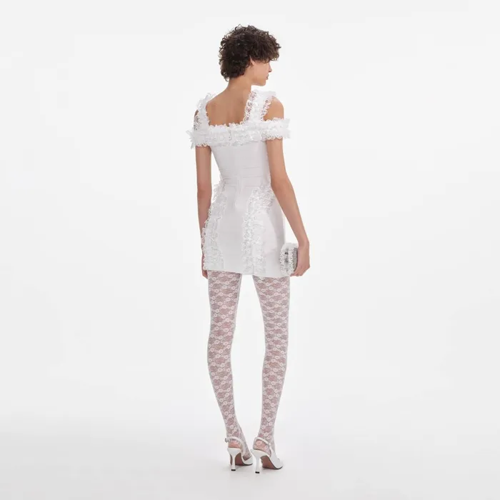 Self Portrait Dresses Women White Knit Ruffle Mini Dress