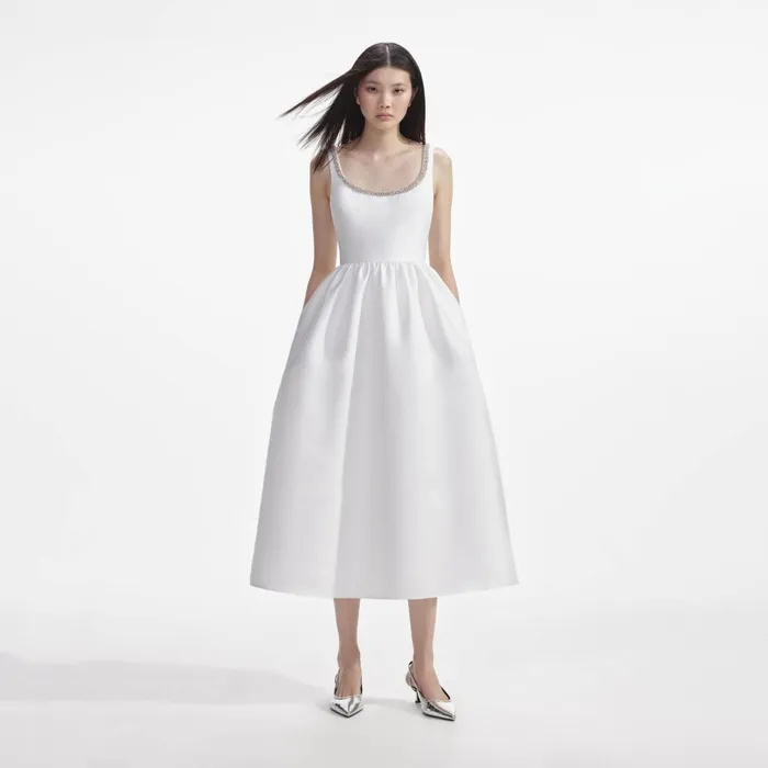 Self Portrait Dresses Women White Taffeta Diamante Midi Dress White