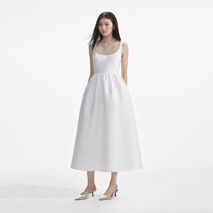 Self Portrait Dresses Women White Taffeta Diamante Midi Dress White