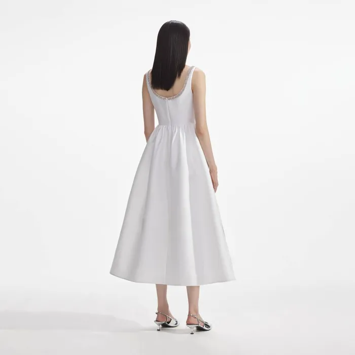 Self Portrait Dresses Women White Taffeta Diamante Midi Dress White