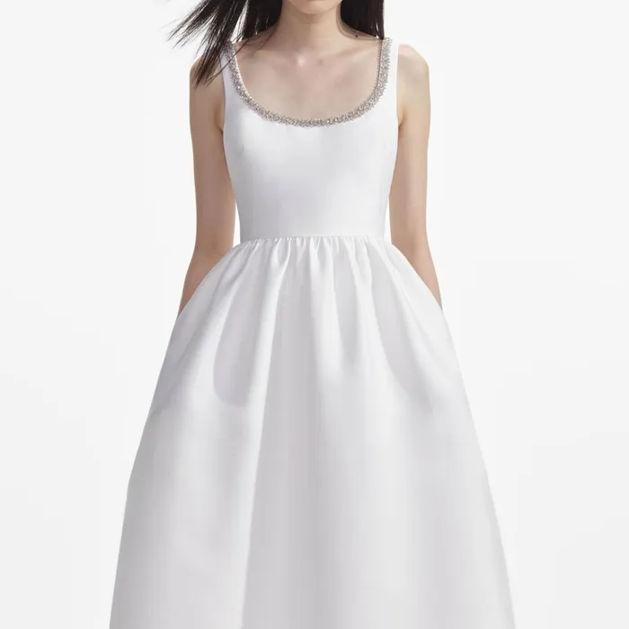 Self Portrait Dresses Women White Taffeta Diamante Midi Dress White