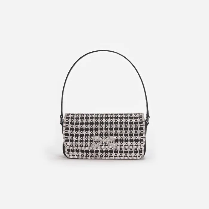 Self Portrait Handbags Women Black Crystal Baguette Bag Black