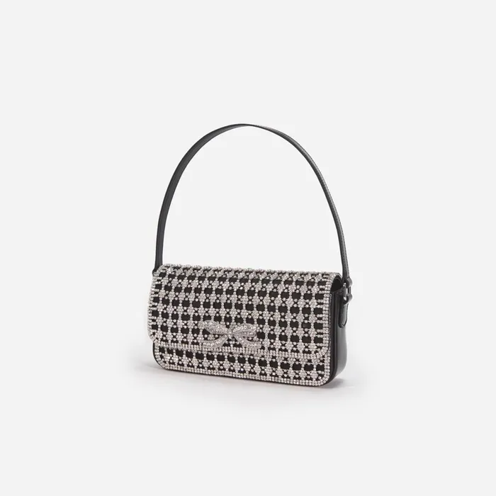 Self Portrait Handbags Women Black Crystal Baguette Bag Black