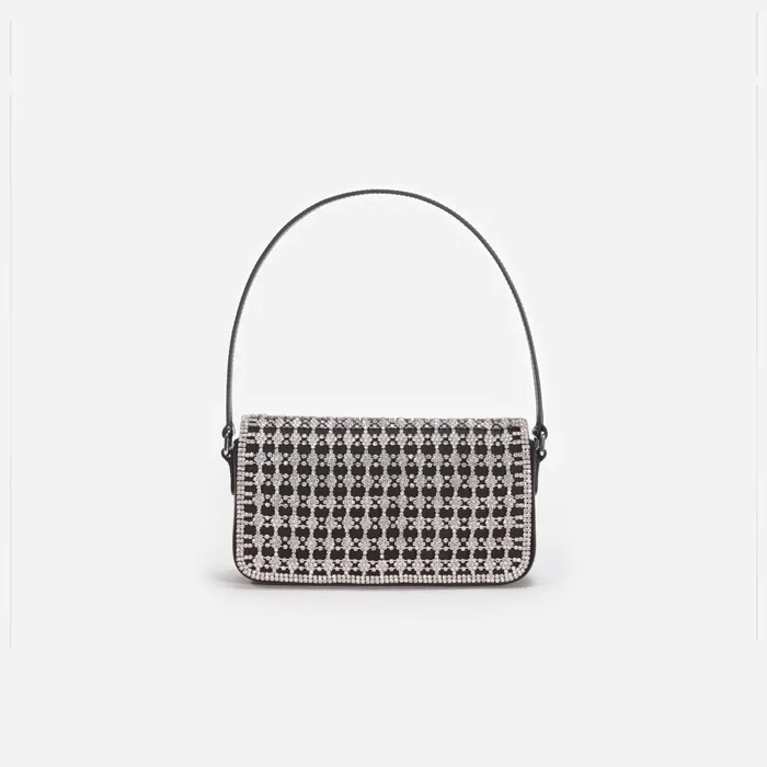 Self Portrait Handbags Women Black Crystal Baguette Bag Black