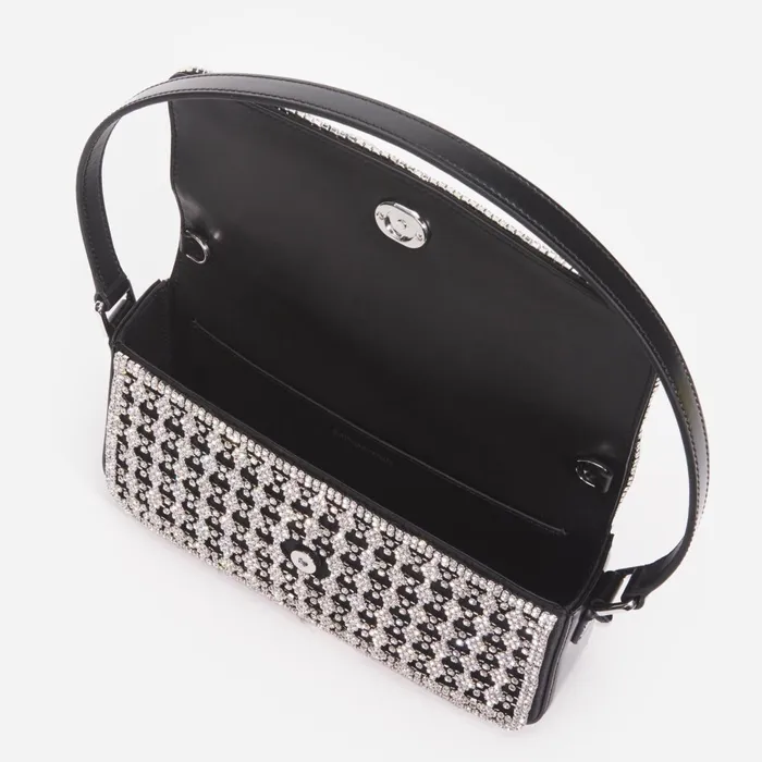 Self Portrait Handbags Women Black Crystal Baguette Bag Black