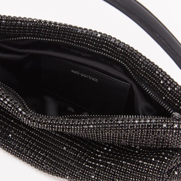 Self Portrait Handbags Women Black Diamante Medium Hobo Bag Black