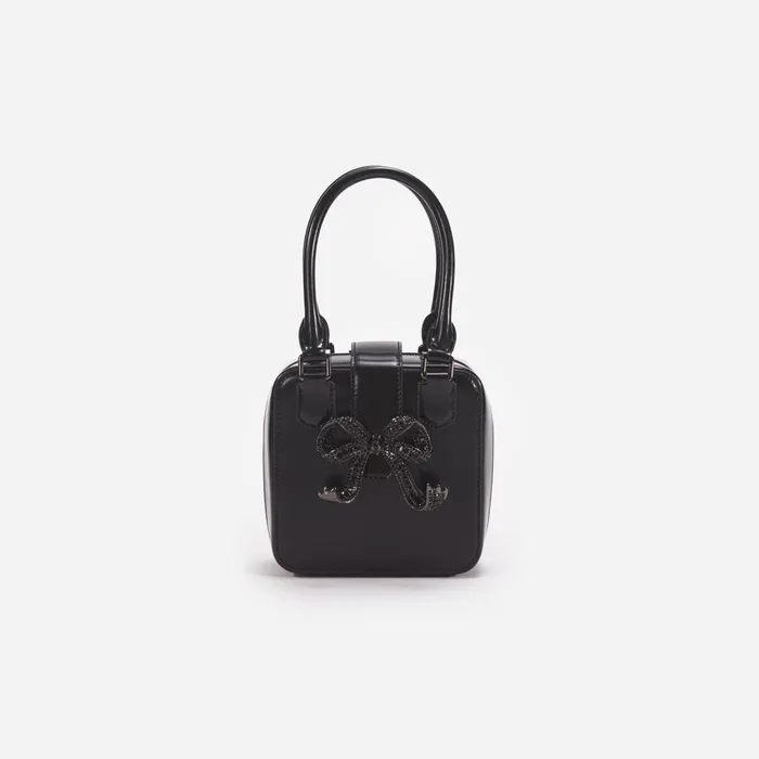 Self Portrait Handbags Women Black Leather Square Mini Tote Bag Black