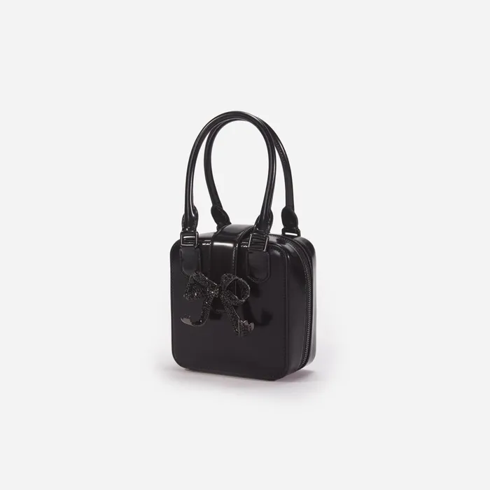 Self Portrait Handbags Women Black Leather Square Mini Tote Bag Black