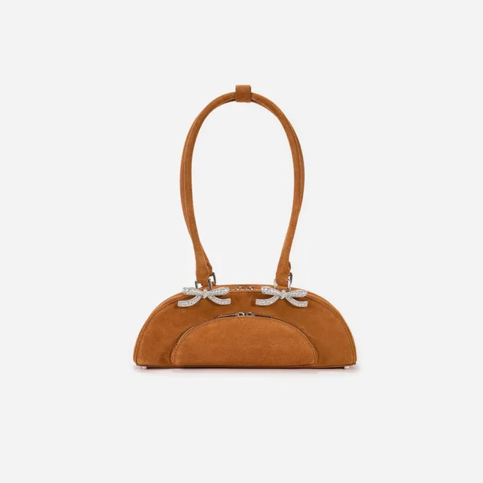 Self Portrait Handbags Women Brown Suede Curved Shoulder Bag