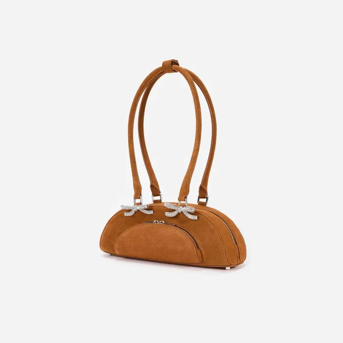 Self Portrait Handbags Women Brown Suede Curved Shoulder Bag