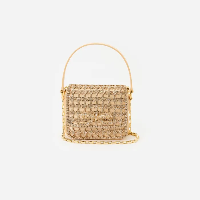 Self Portrait Handbags Women Gold Crystal Micro Bag