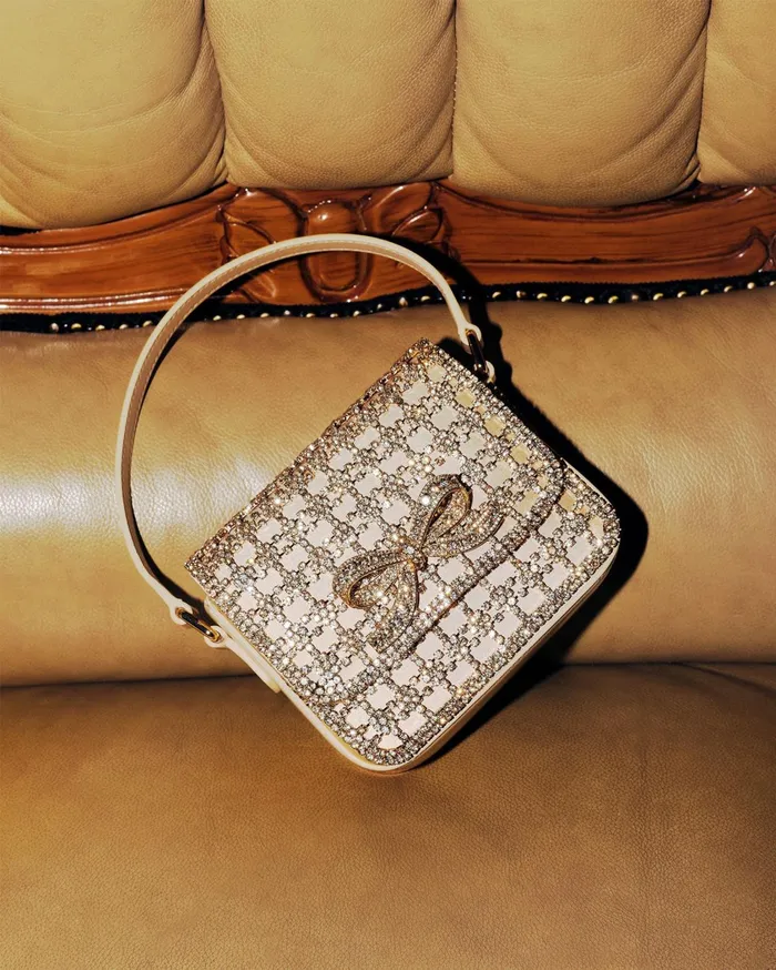 Self Portrait Handbags Women Gold Crystal Micro Bag