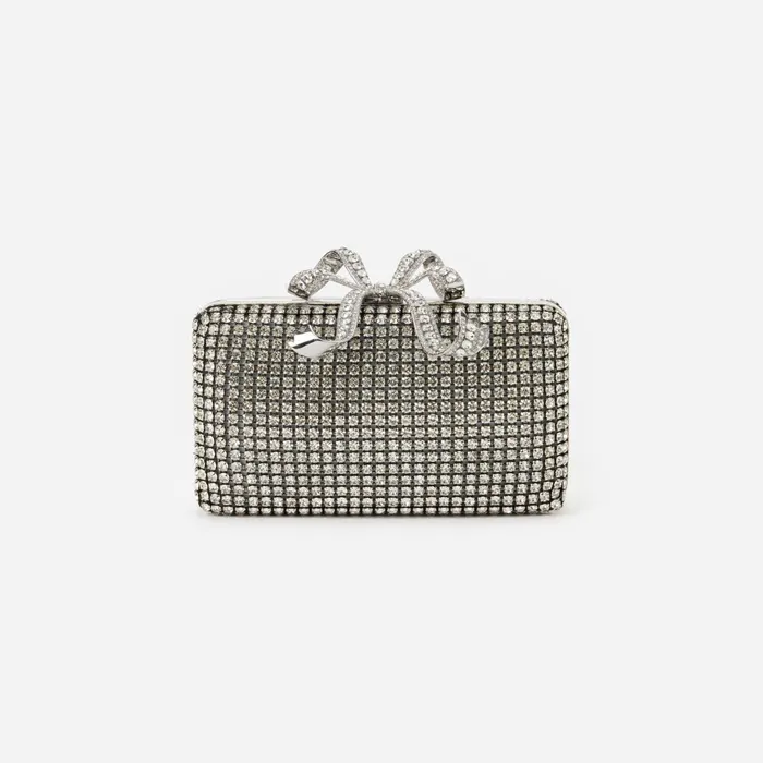 Self Portrait Handbags Women Silver Crystal Box Clutch