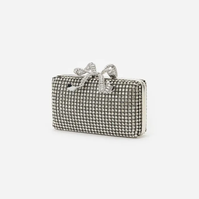 Self Portrait Handbags Women Silver Crystal Box Clutch