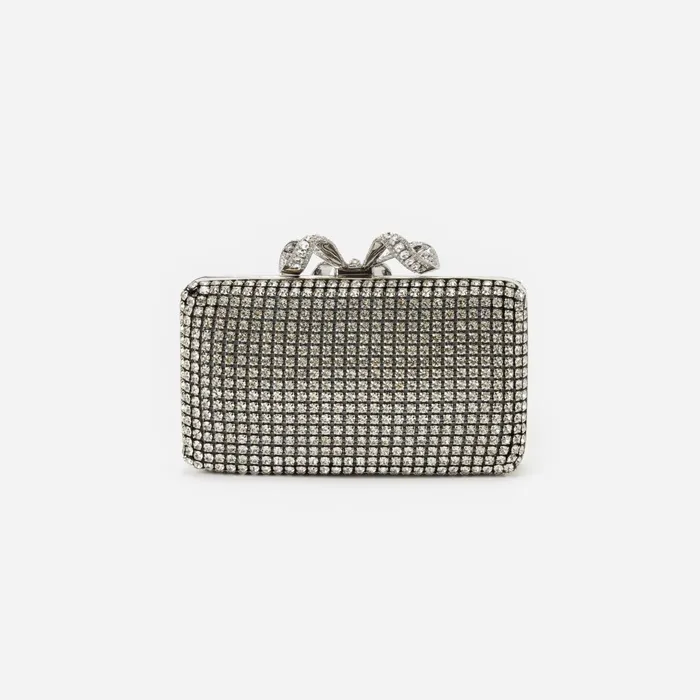 Self Portrait Handbags Women Silver Crystal Box Clutch