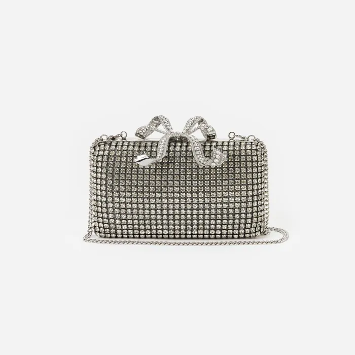 Self Portrait Handbags Women Silver Crystal Box Clutch