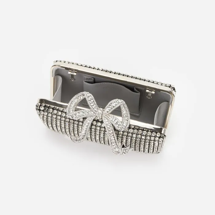 Self Portrait Handbags Women Silver Crystal Box Clutch