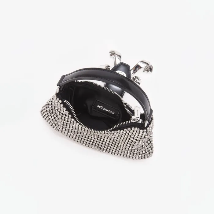 Self Portrait Handbags Women Silver Diamante Crescent Bow Bag