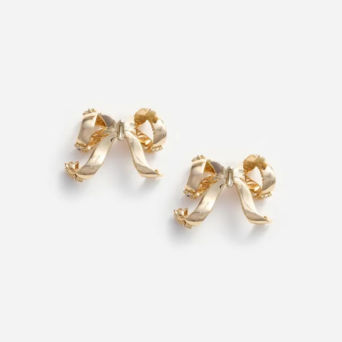 Self Portrait Jewellery Women Gold Crystal Bow Earrings
