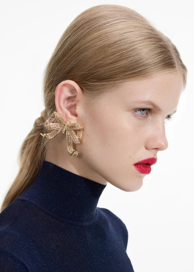 Self Portrait Jewellery Women Gold Crystal Bow Earrings