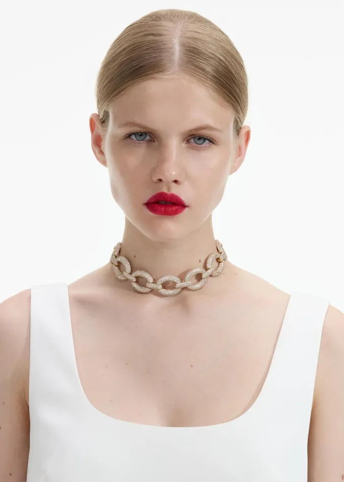 Self Portrait Jewellery Women Gold Crystal Link Choker