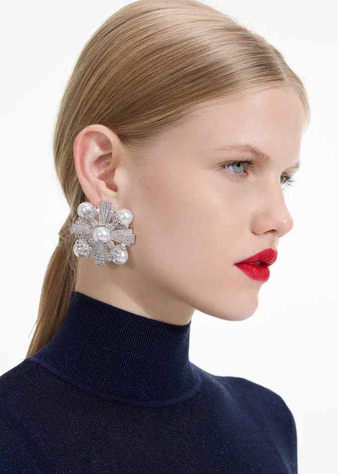 Self Portrait Jewellery Women Large Silver Encrusted Earrings Silver
