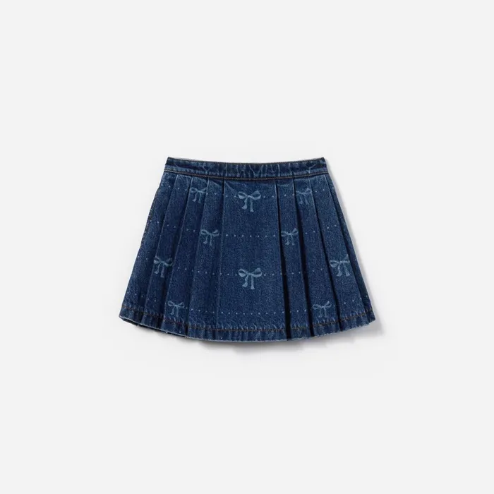 Self Portrait Kids Denim Bow Print Skirt