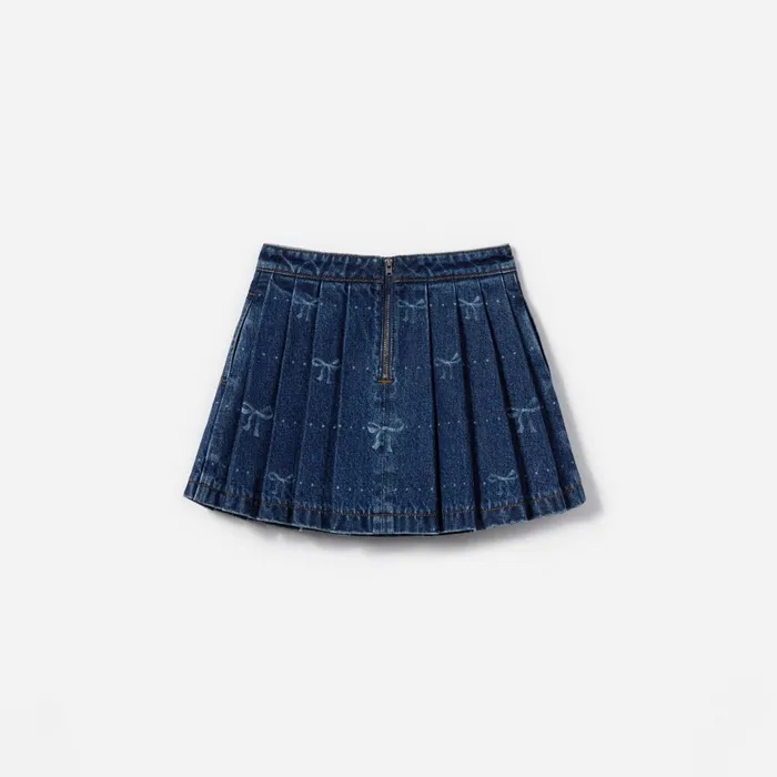 Self Portrait Kids Denim Bow Print Skirt
